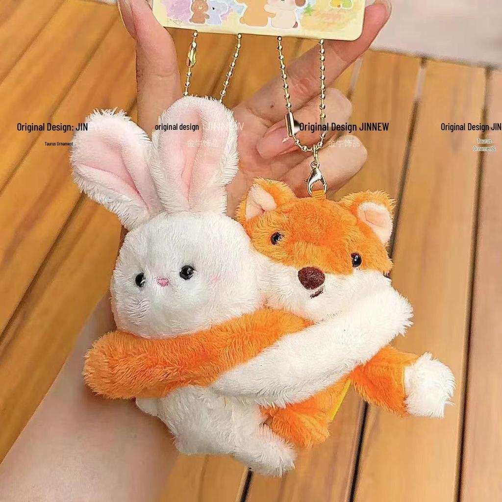 Authentic Fun Animal Hugging Stickers: Frog & Chick Best Friends Tree Plush Keychain Pendant