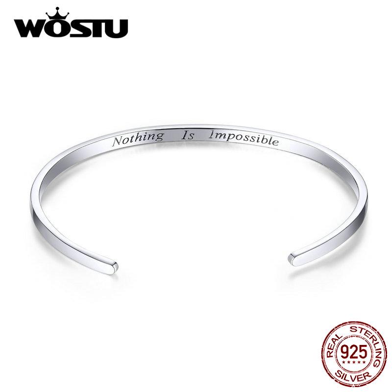 WOSTU 925 Sterling sølv originalt armbånd og armbånd Ingenting er umulig Justerbart heldig armbånd