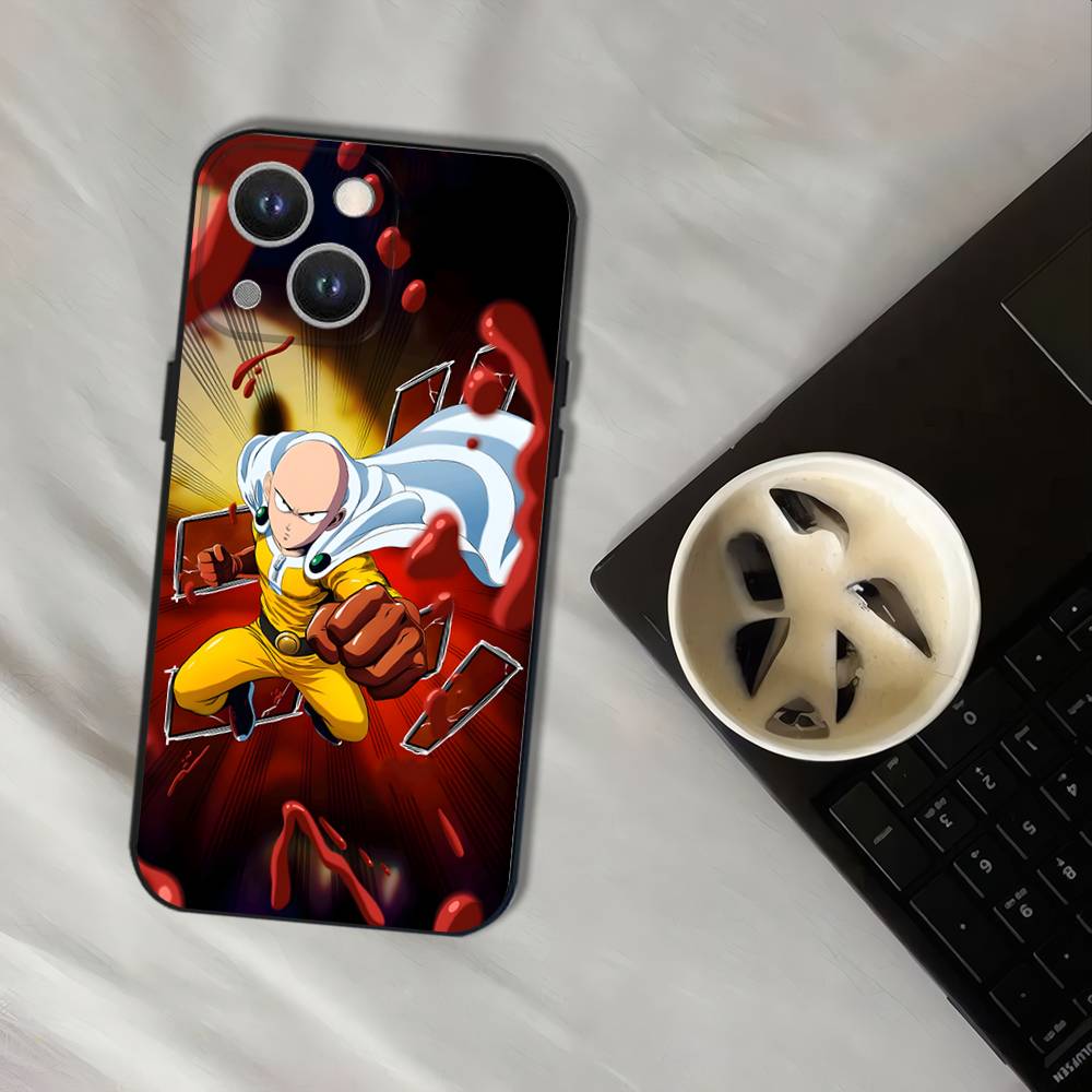 One P-Punch Man Saitama Phone Case For iPhone 16,15,14,13,12,11,Pro,XS,Max,XR,Plus,E,SE4,Mini Black Soft Cover