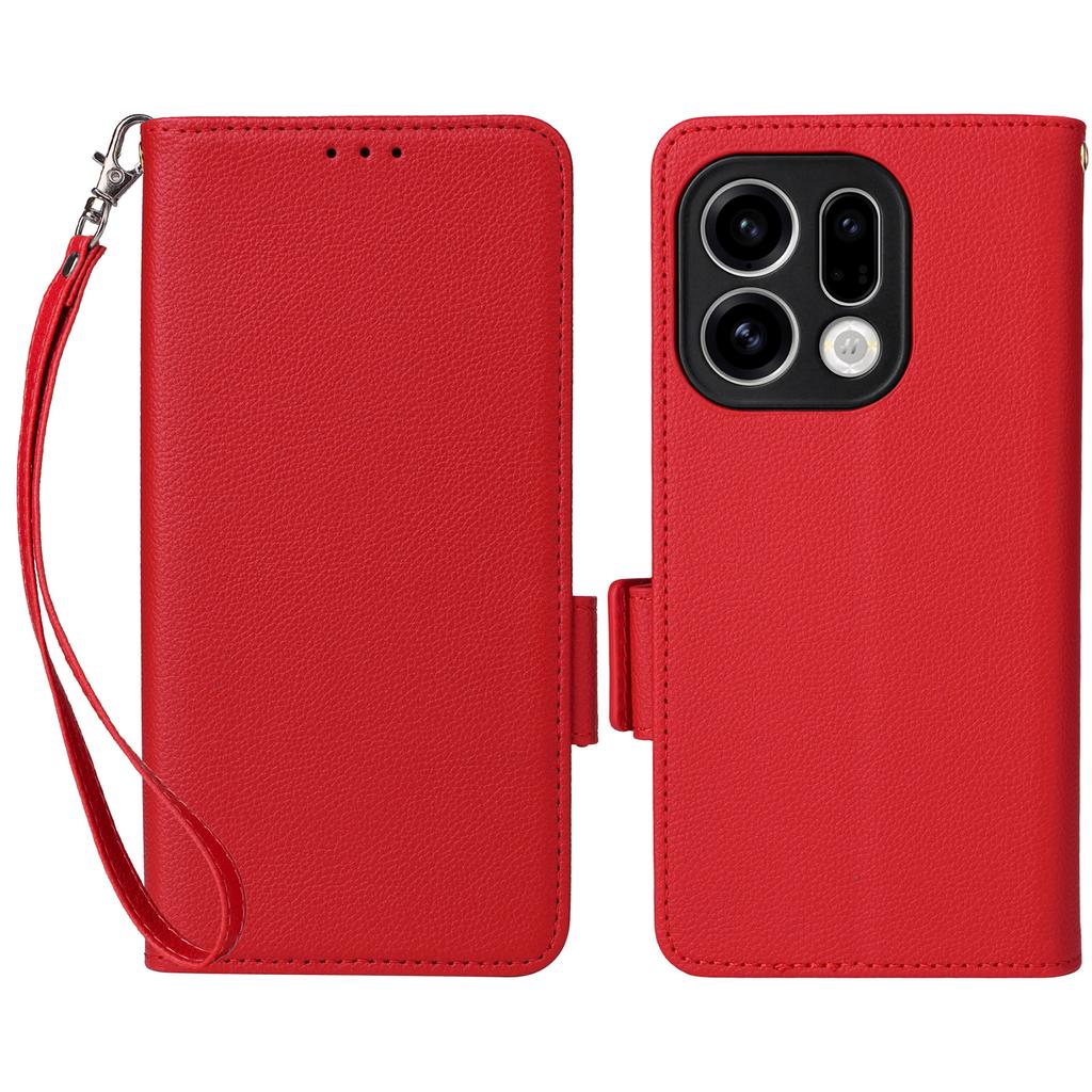 For Oppo Find X9 5G Case Litchi Texture Wallet Leather Phone Cover with Wrist Strap