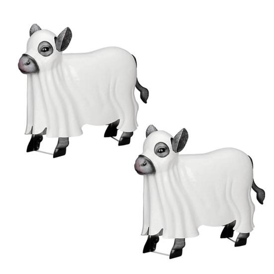 Ghost Cow Statue Halloween Draped Ghost Cattle Figurine Resin Sculpture for Indoor Outdoor Desktop Garden Yard Decor