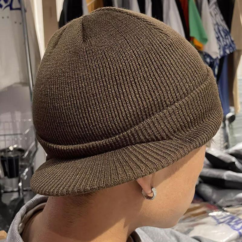 Unisex Winter Knitted Hats Short-brimmed Woolen Army Peaked Caps Knitted Warm Hat Fashion Solid Color Autumn Wool Cap Woman Man