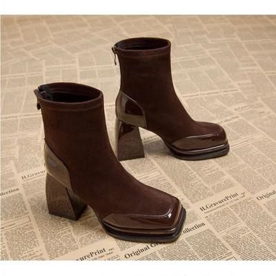 Fashion Boots for Woman Non-slip Winter Solid Color 2024 High Quality Square Heel Fashion Back Zipper Female Ankle Boots Botines Mujer