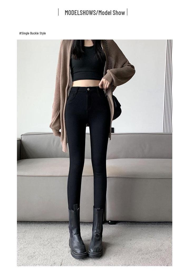 Women's High-Waisted Magic Black Slimming Pencil Pants - Plus Size, Elastic, Tight Fit for Spring and Autumn.