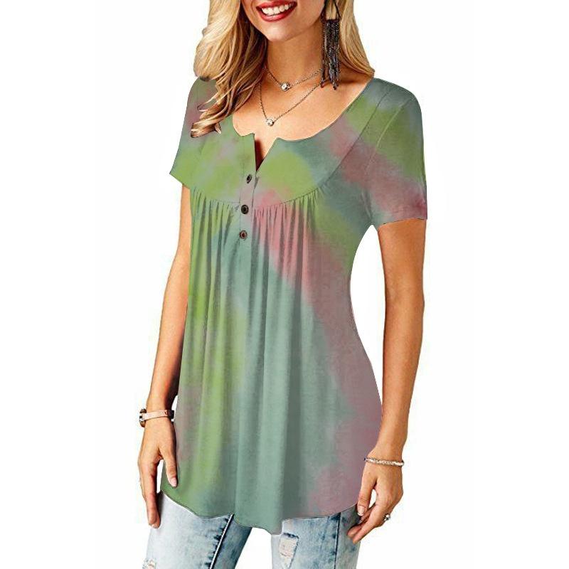 Women Short Sleeve Tie Dye T-shirt Plus Size Ladies Summer Casual Loose Tunic Tops