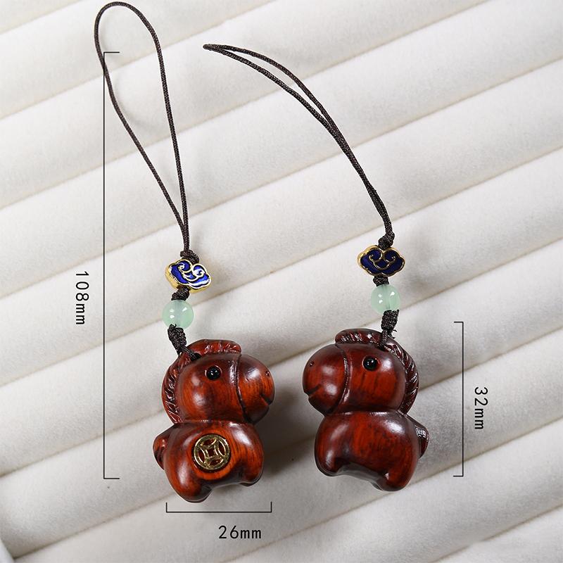 Creative Sandalwood Zodiac Horse Keychain Pendant Mobile Phone Hanging Decor Cute Wooden Artifacts Small Ornament Couple Gifts