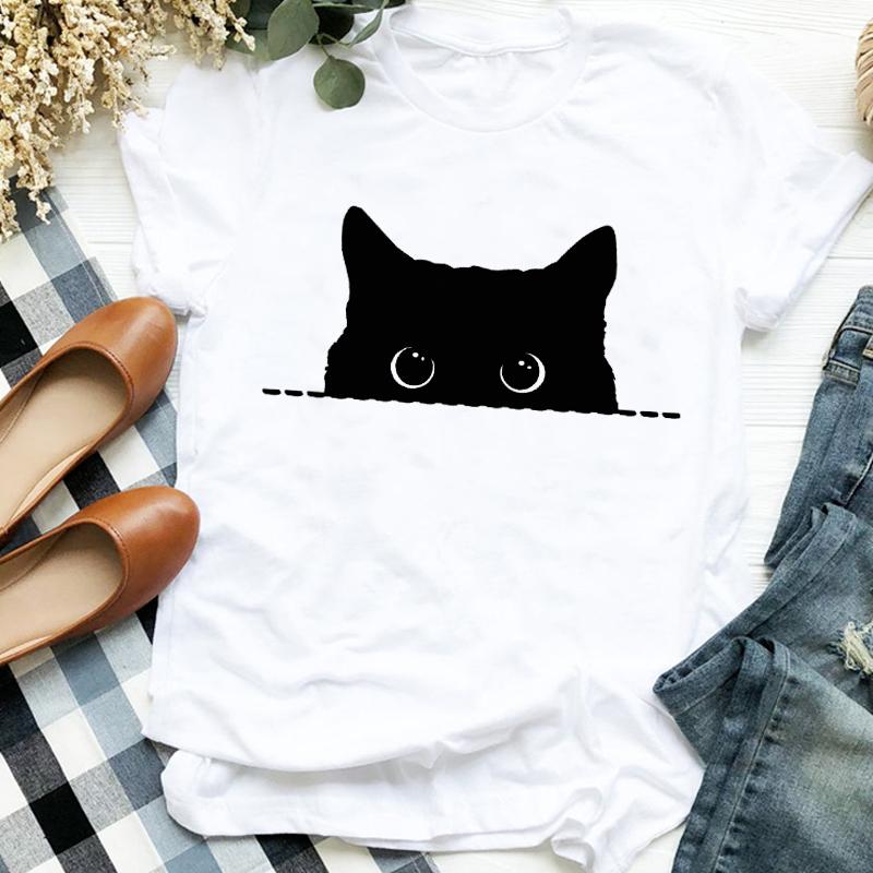 Women Lady Casual Cat Letter Funny 90S Style Cute Print Shirt T Tee For Womens Clothes