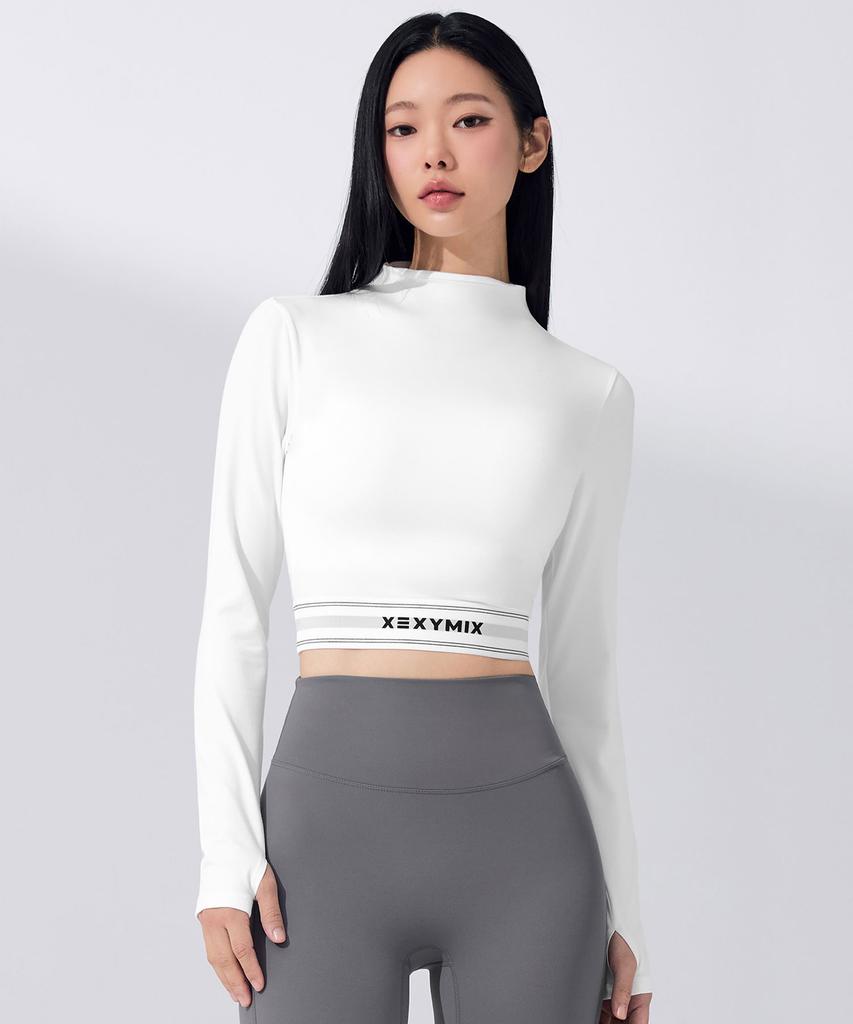 XEXYMIX Soft Logo Banding Mock Neck Long Sleeve Xfk4Tl1001