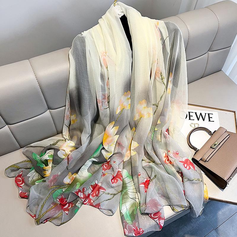 Fashion Luxury  Oversized Ombre Petal Floral Silk Shawl Scarf Lady High Quality Turban Head Hijab Femme Wrap Foulards Snood