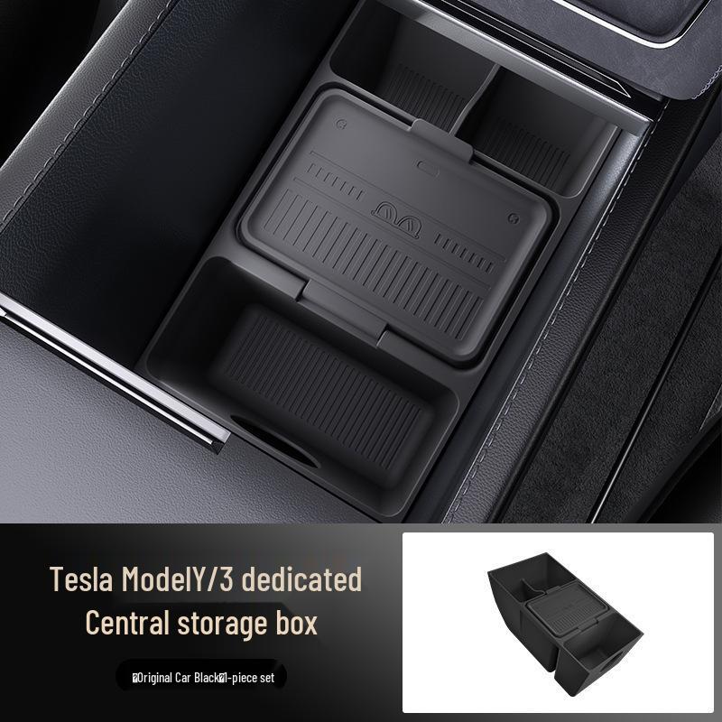 Compatible Tesla Central Console Silicone Storage Box: Original Color, Convenient Lower Console Storage Solution.