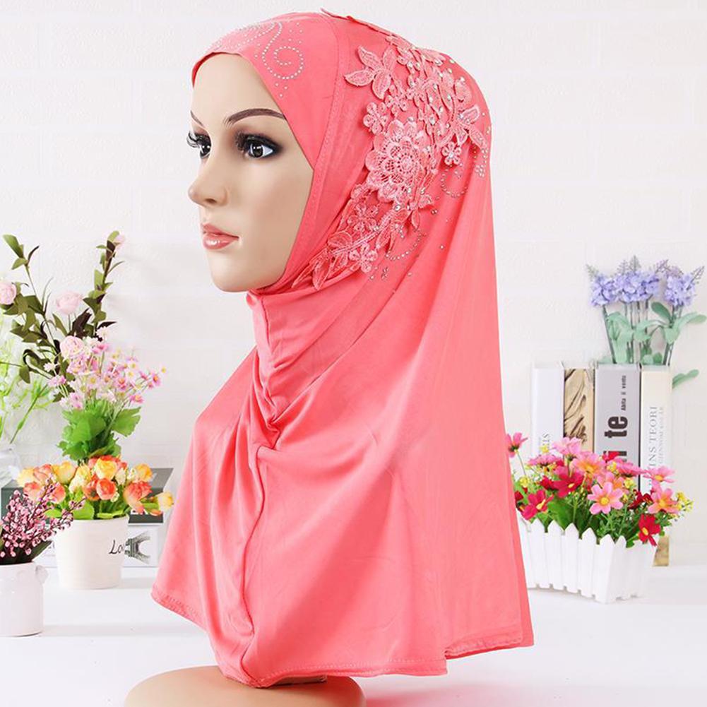 Multi-color Soft Lace Diamante Decoration Muslim Headscarf Hijab Scarf Islamic Shawl Ladies Headscarf