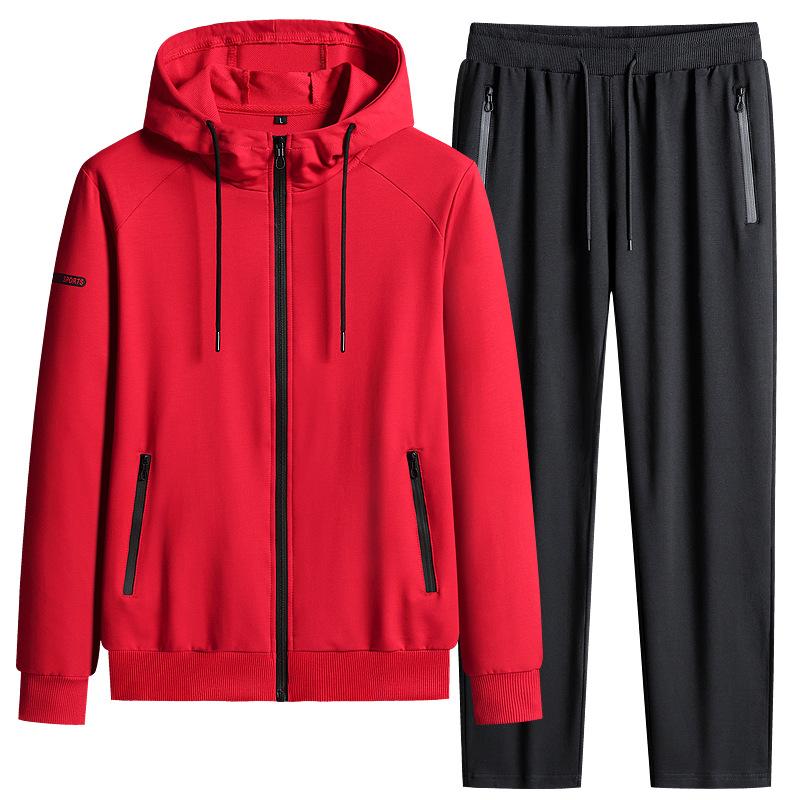 Herren Frühling/Herbst Locker sitzendes Freizeit-Sportset: Langärmliges Kapuzen-Sportshirt + Sporthose Übergröße Zweiteiliges Set