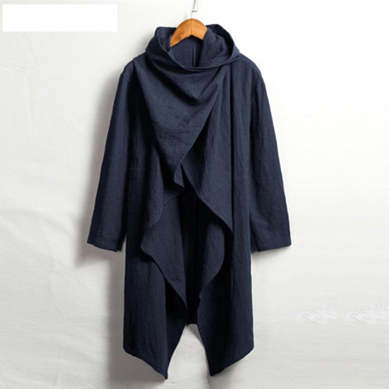 

Youth Spring and Autumn Irregular Cape Pure Color Casual Long-sleeved Lapel Jacket 3XL темно-синий