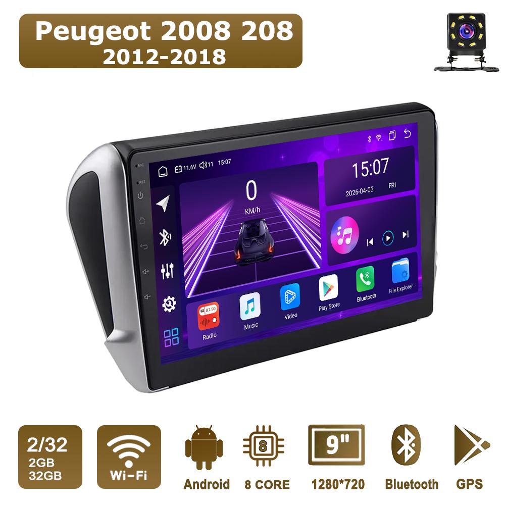 

Автомобильная магнитола Android Car-Play для Peugeot 2008 208 2012-2018 Мультимедийный плеер Головное устройство Стерео Навигация GPS BT WIFI, 8 ЯДЕР ,2+32ГБ чёрный