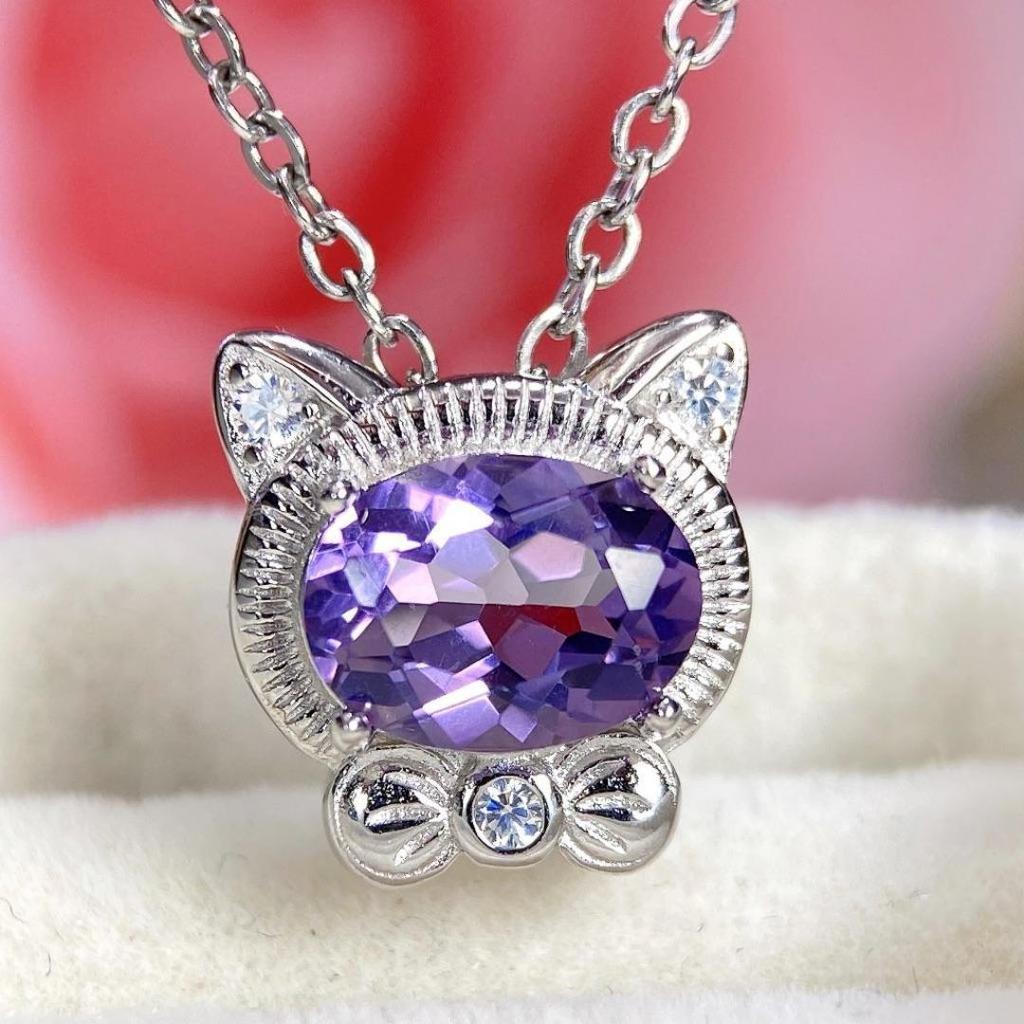 Natural Amethyst S925 Silver Pendant Necklace - Women's Creative Temperament Design