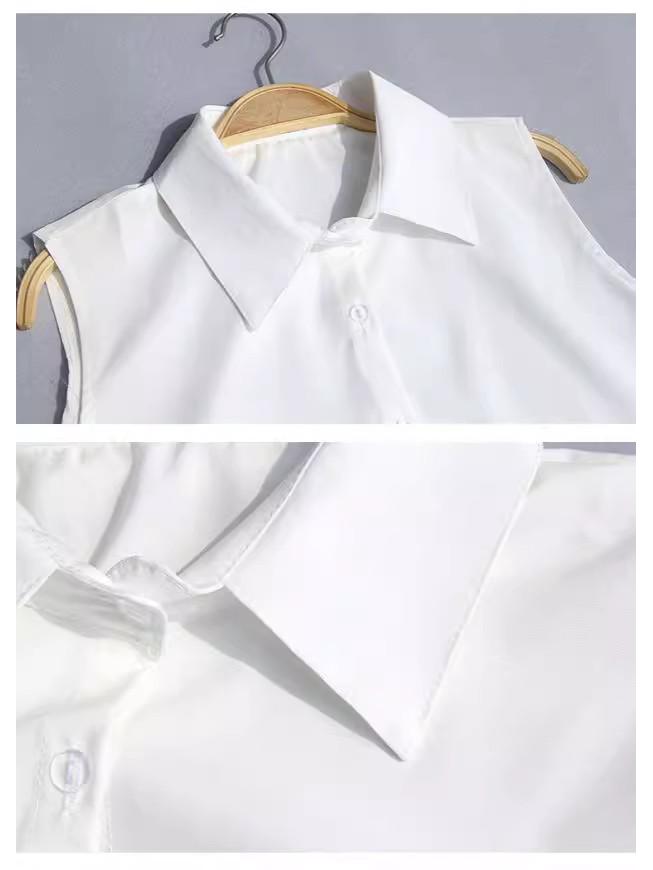 Women's Korean Style Summer Sleeveless Chiffon Vest Top with Lapel - White