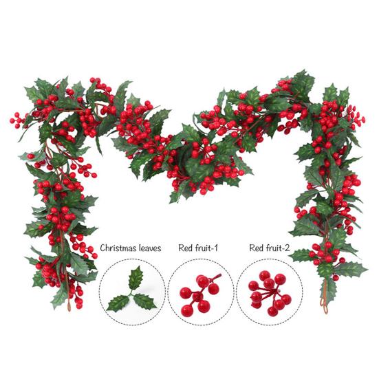Yousheng 3.2FT Red Berry Christmas Garland with Green Leaves Artificial Christmas Garland Fireplace Table Centerpiece for Winter Holiday Decor