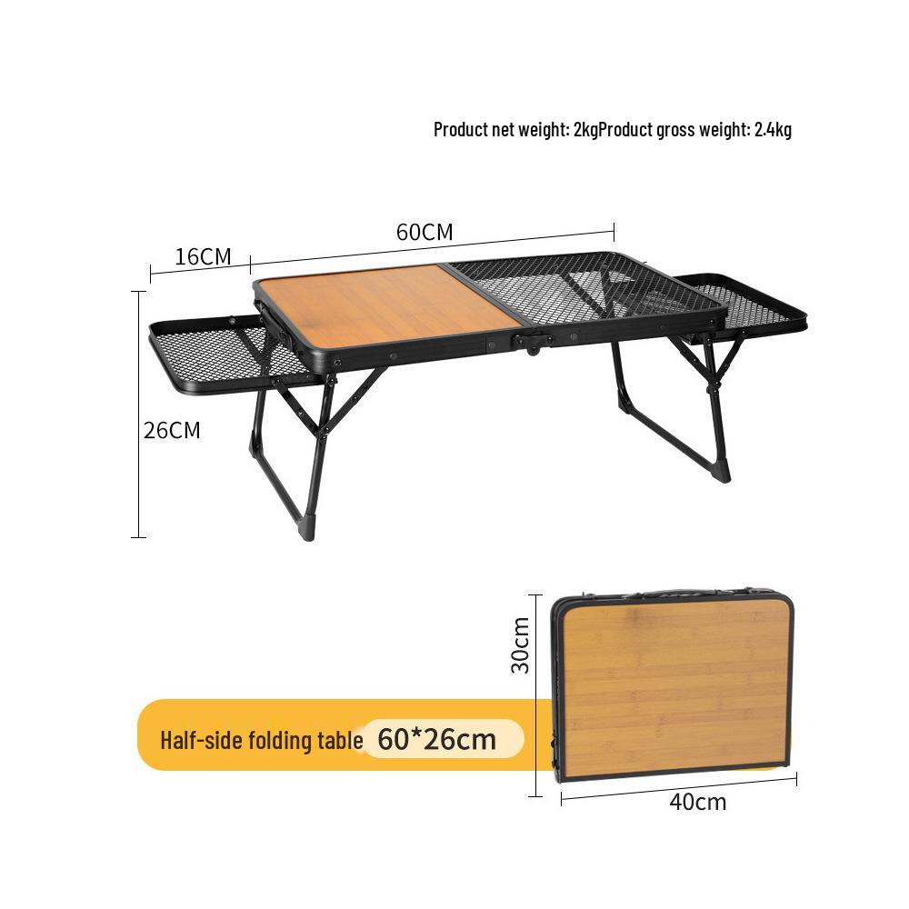 Outdoor Wood Grain Folding Table: Multifunctional Mesh Iron Design for Camping, BBQ, and Dining