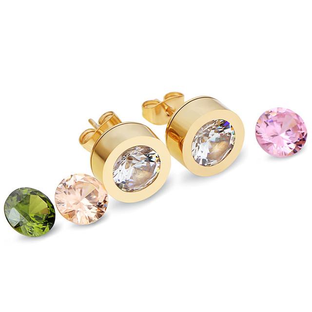 Titanium Steel Jewelry Wholesale Female Crystal From Austrian 4 Color Zircon Interchangeable Couple Earrings