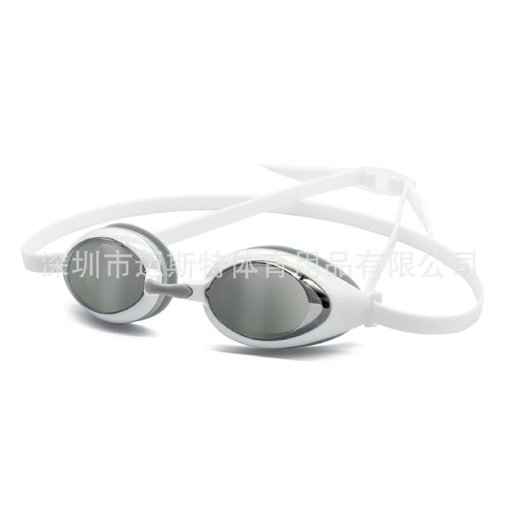 Adult competition swimming goggles, training swim goggles, colorful coated high-definition waterproof and anti-fog swim goggles for men and women White silver-plated