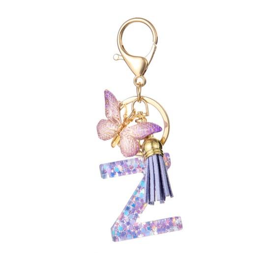 Purple Series Keychain Pendant Sequins Star Initial Letter Key Chain