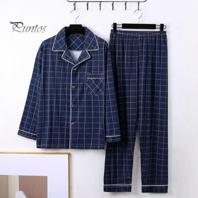 2 pezzi/set pigiama da uomo set stampa a quadri bavero manica lunga camicia monopetto elastico in vita pantaloni lunghi set vestibilità ampia tuta da casa