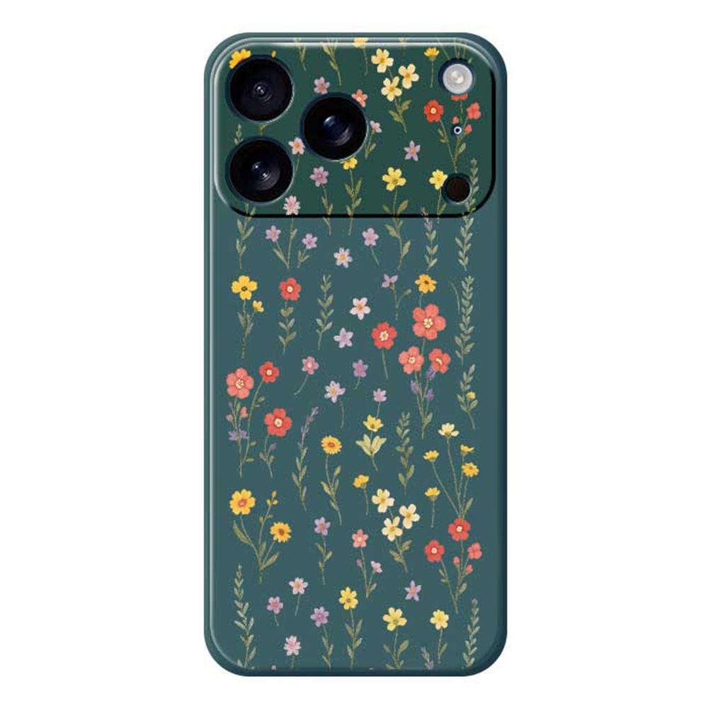 For iPhone 17 Pro Case Flowers and Grass Pattern Printing Straight Edge TPU Phone Back Cover