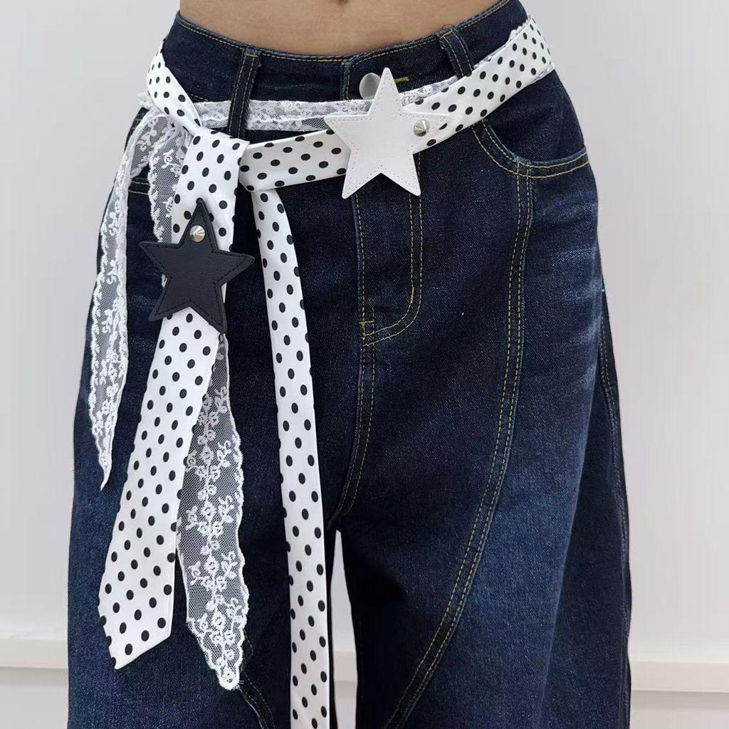 Elegant Retro Polka Dot Silk Lace Waist Cincher Scarf Belt for Women - Versatile Accessory for Jeans and Skirts