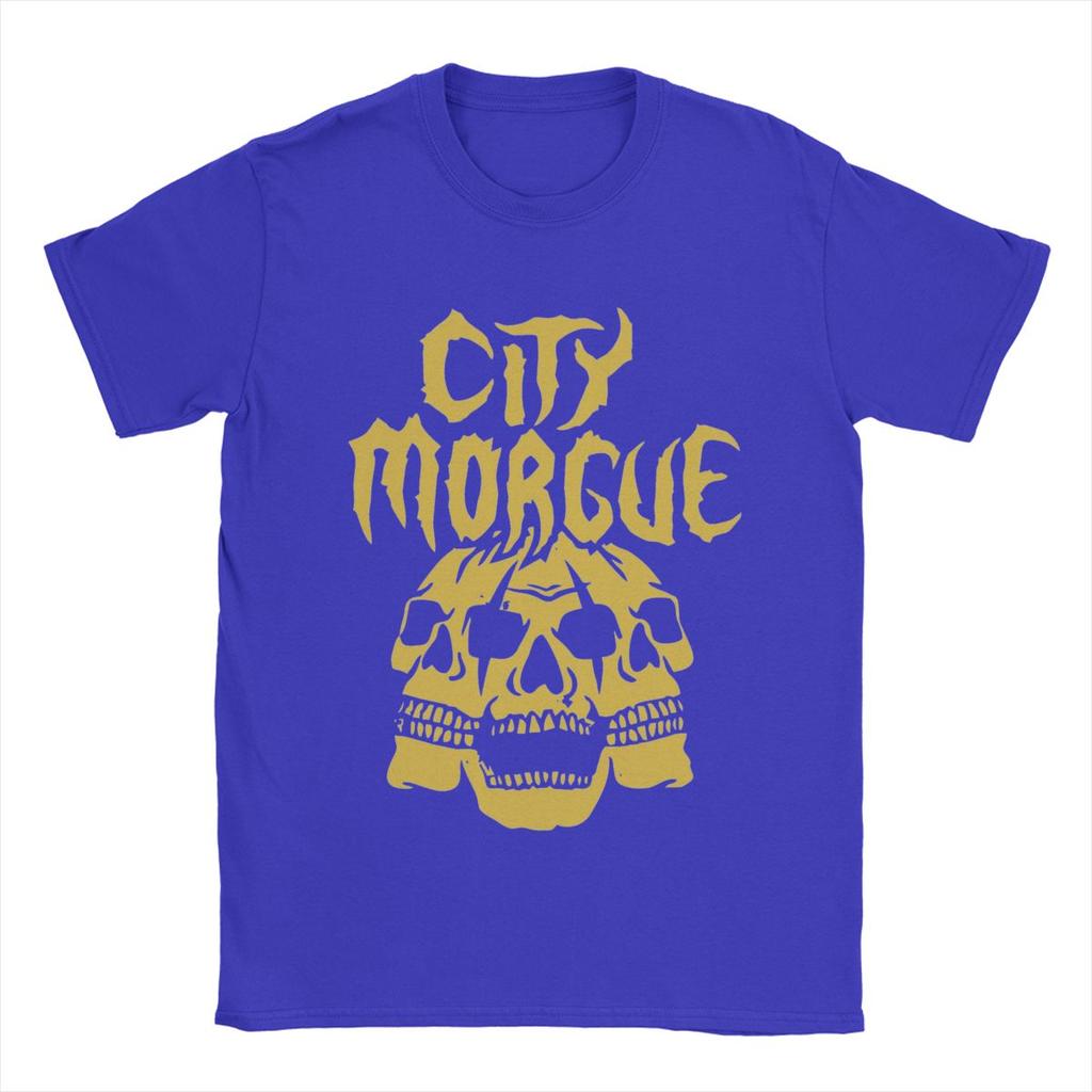 Three Head Skull City Morgue T Shirts Men's Cotton Awesome T-Shirt Crewneck Tees Short Sleeve Clothing Summer
