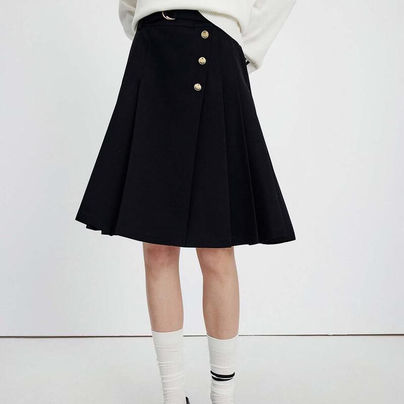 Navigare Women's Spring/Autumn Pleated Skirt with Metal Buckle