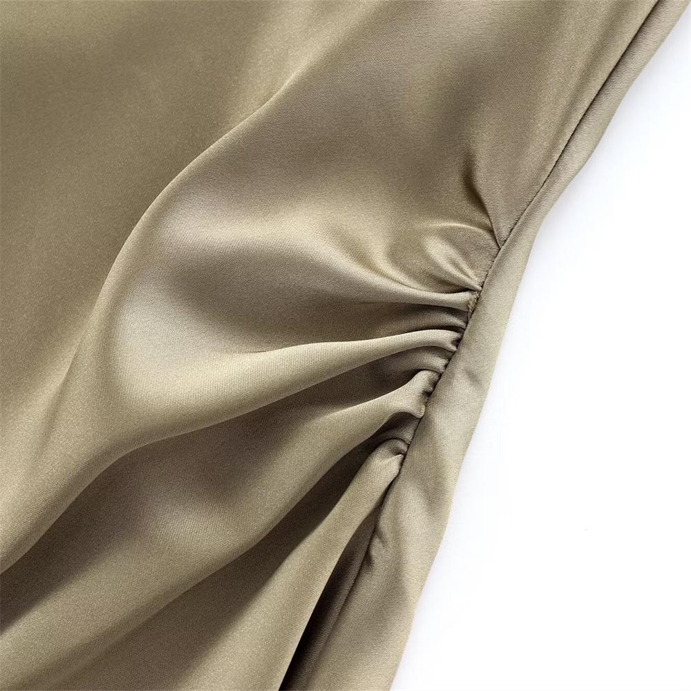 2024 Summer New Women's Fashion Style Slim Fit Sleeveless Silk Texture Midi Dress