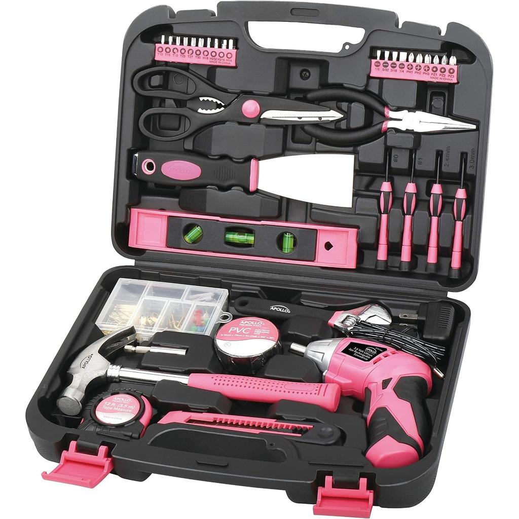 Apollo Tools 135 Piece Household Tool Set, Pink