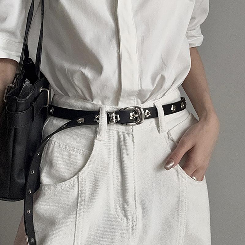 Metal Eyelet Belt No Punching Hollow Pu Leather Belt Paired With Jeans Belt For Men And Women