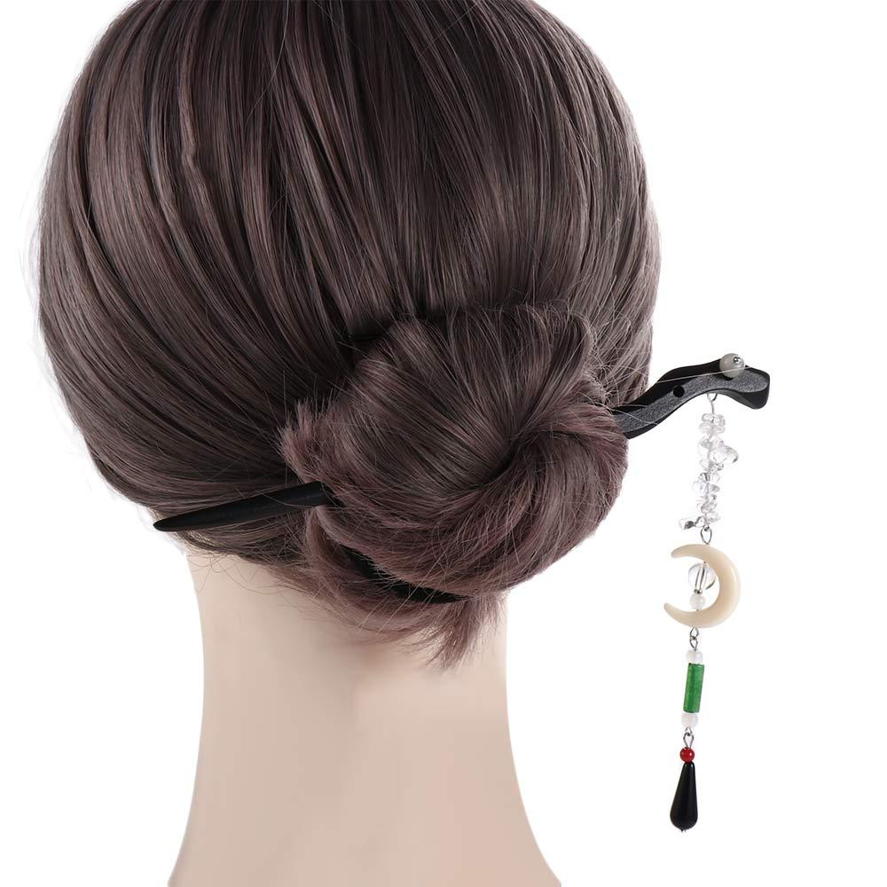 Fairy and Devil Wooden Cheongsam Moon Tassel Hanfu Hair Sticks Ancient Style Hairpin Ancient Headwear Chinese Style Headwear