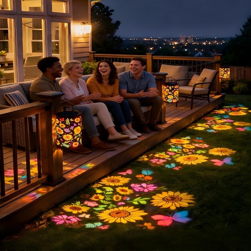 Colorful Solar Lanterns Outdoor, Garden Decor Gifts for Women Mom Grandma - LED Colorful Sunflower Solar Powered Lights Metal Hanging Lantern