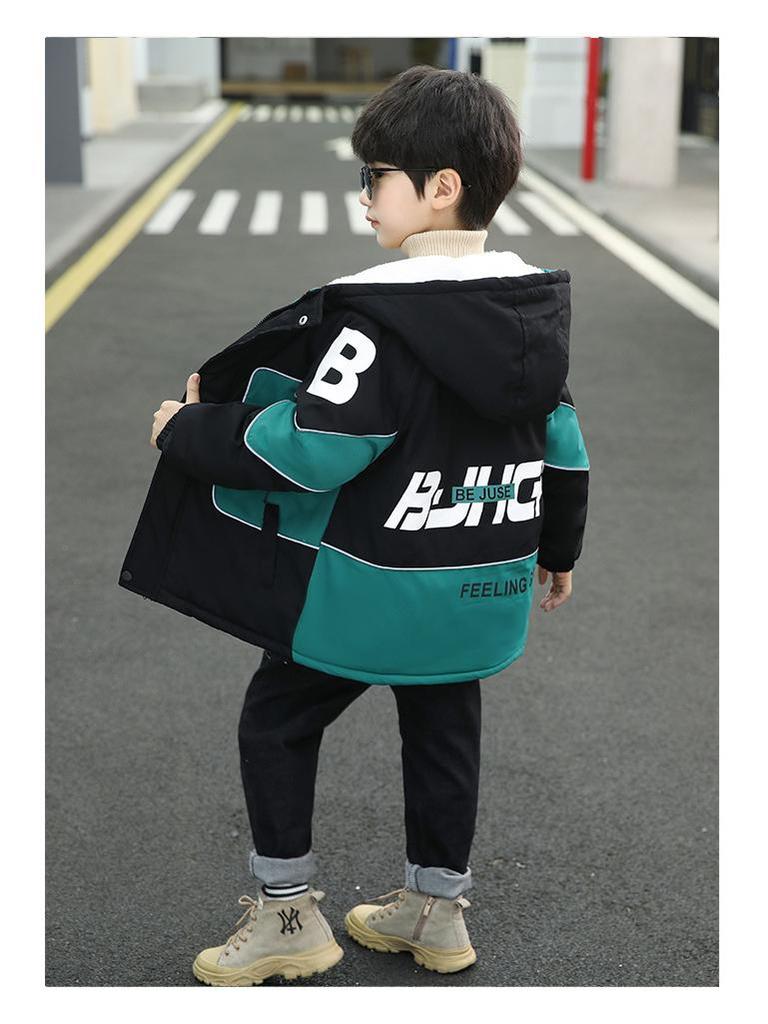 Boys' Trendy Fleece-Lined Winter Parka 2025: Thick Cotton-Blend Jacket