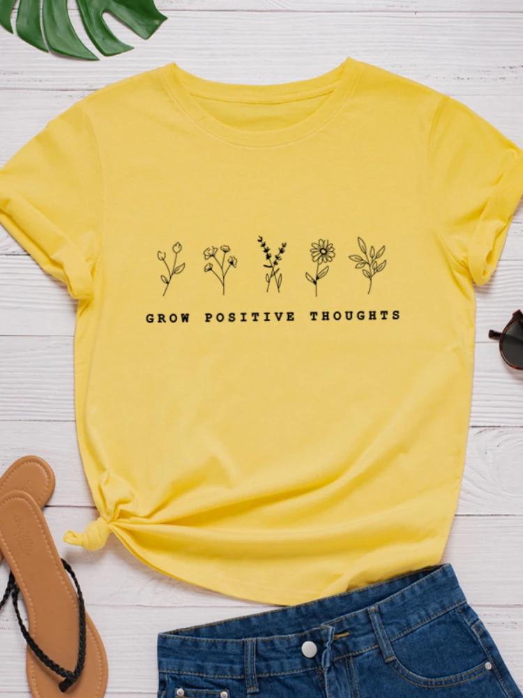 Grow Positive Thoughts Weed Print Women T Shirt Short Sleeve O Neck Loose Women Tshirt Ladies Tee Shirt Tops Camisetas Mujer