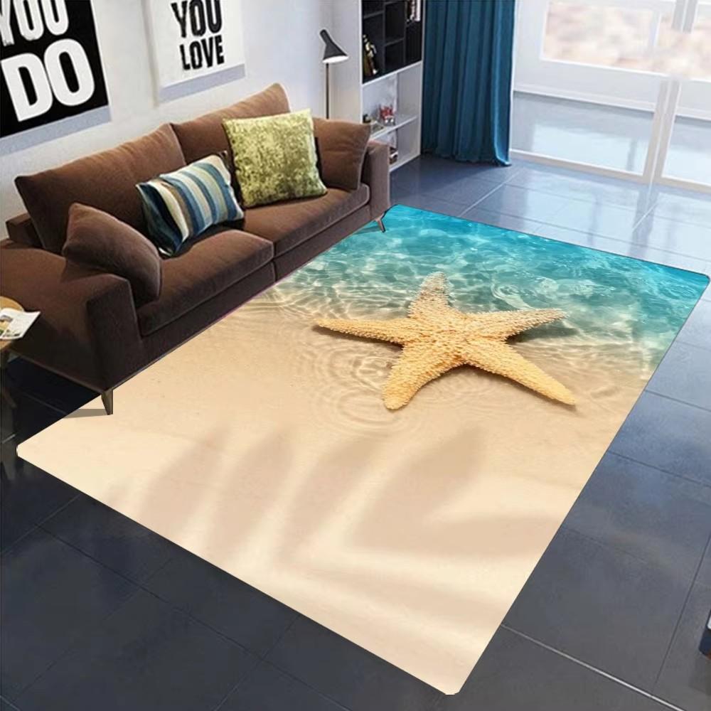 2025 Neuer Seestern Strand Muschel Seestern Sand Teppich Teppich für Wohnzimmer Schlafzimmer Zuhause Sofa Dekoration, Kinder Spielen Rutschfeste Bodenmatte