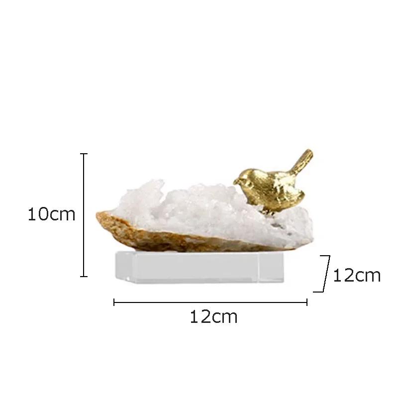 Golden Bird Artwork Ornaments Desk Decoration Transparent Crystal Base Gold-plated Bird Sculpture Crafts Room Aesthetics Decor