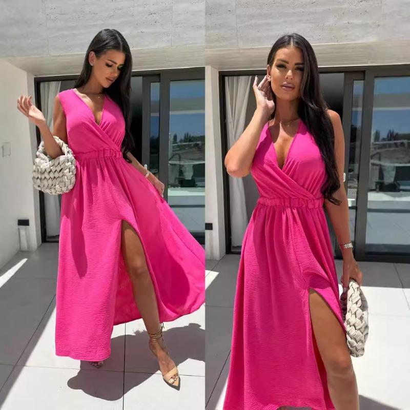 Women's Sexy V-neck Slit Sleeveless Dress