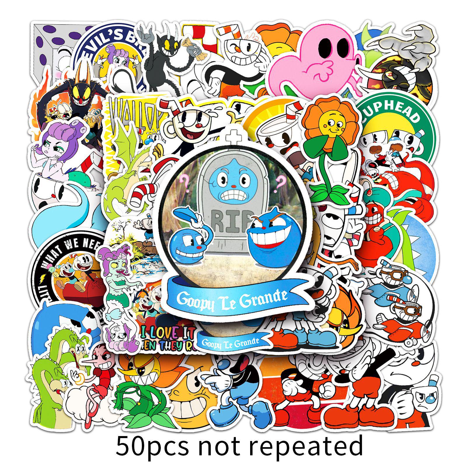 

50pcs Cartoon Tea Cup Head Stickers: Waterproof, Creative Decorations for Suitcases, Scooters, Tablets, and Computers