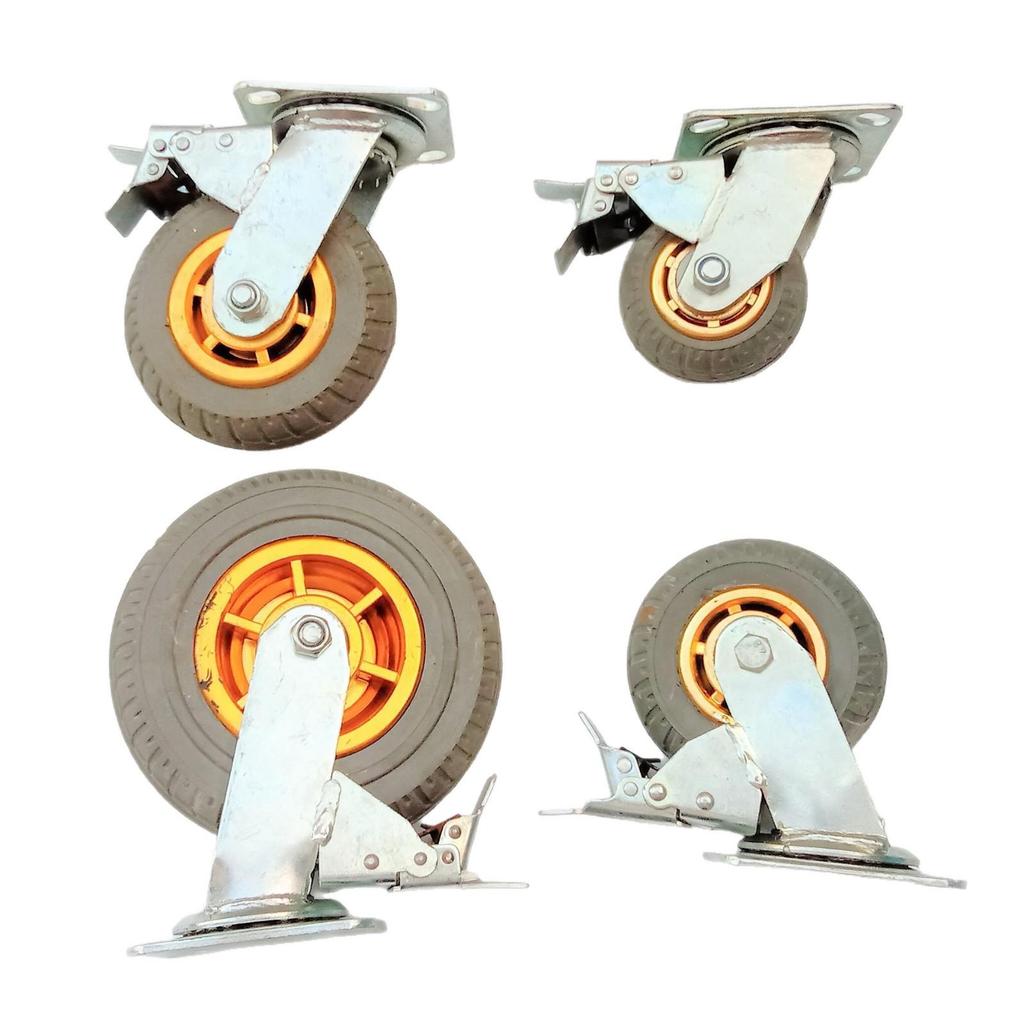 Heavy Duty Swivel Caster with Gold and Gray Rubber Wheels - Silent, 4 to 8 inch Sizes