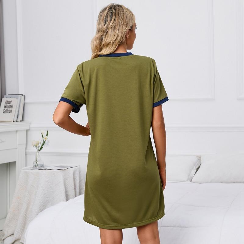 Velké dámské nové jednobarevné tričko s krátkým rukávem, pyžamové šaty s kulatým výstřihem