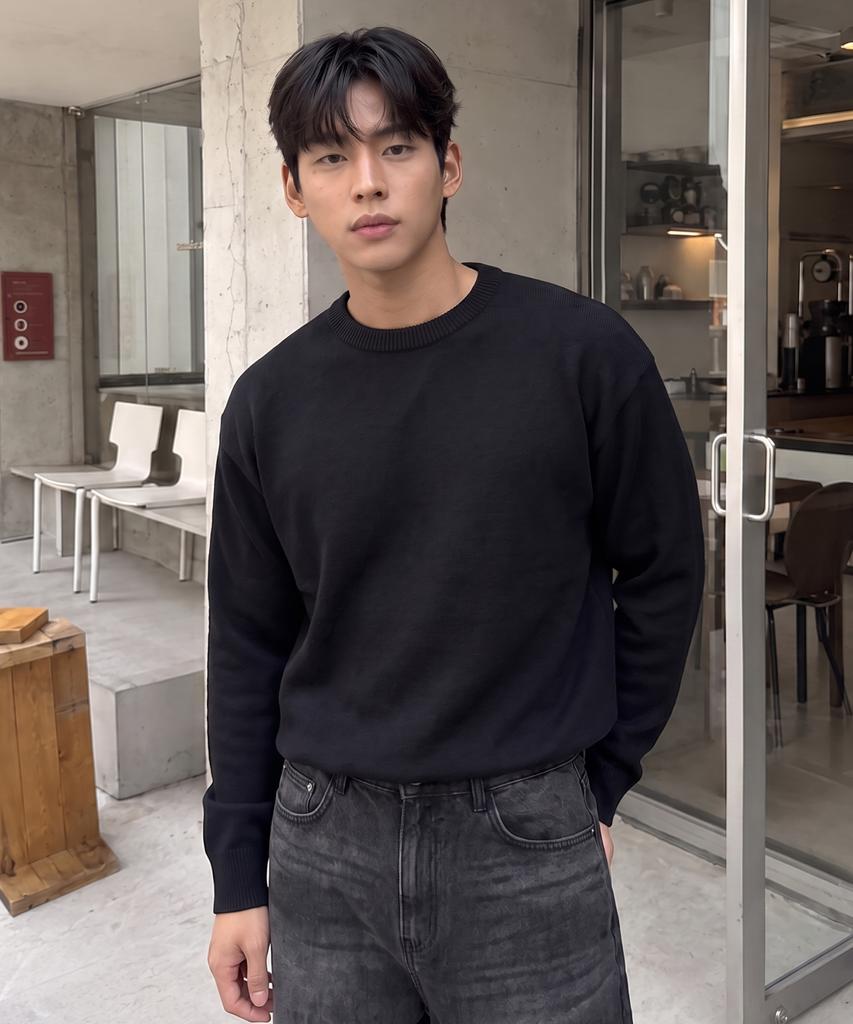 HERVINO Daily Crewneck Knit Sweater [Black]