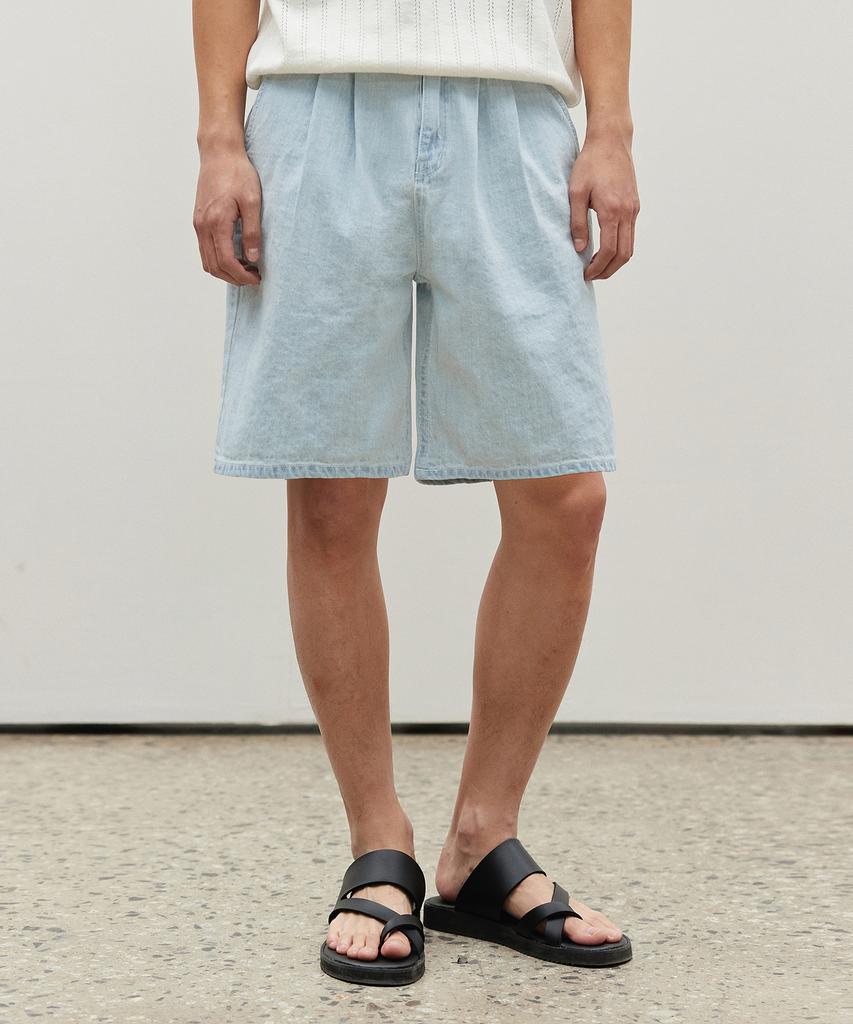 DECET [Summer Linen-Like] Linen Like 2Pleats Shorts Dcpt006Lightblue