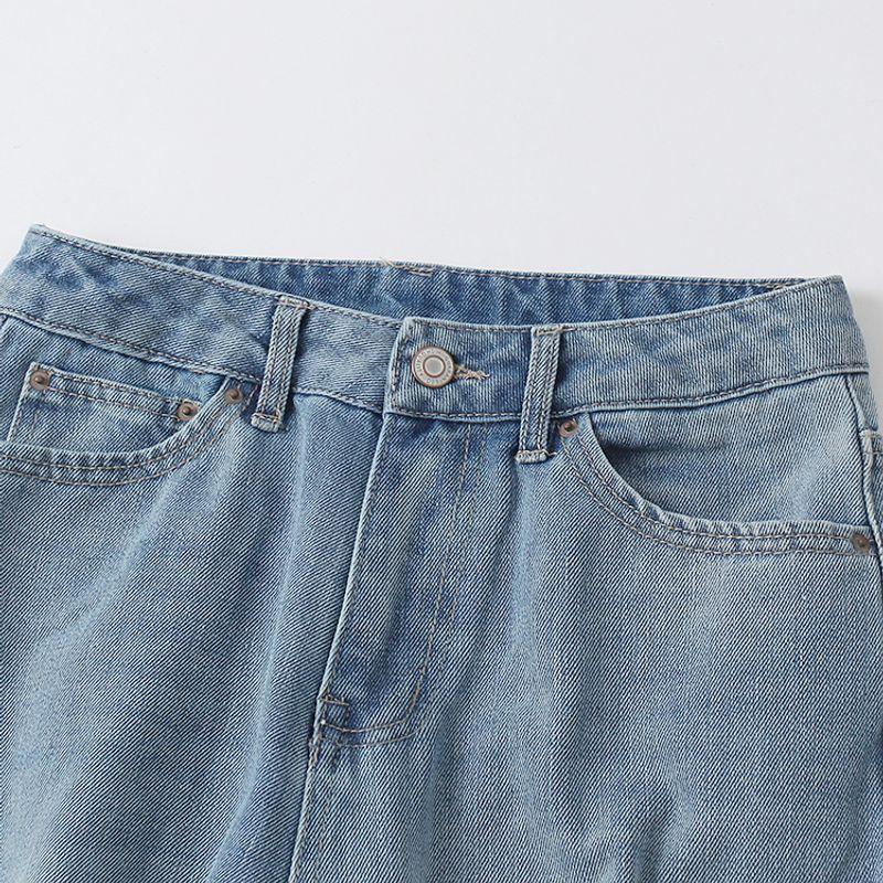 Japanese Single Denim Spring and Autumn Women's High Waist Zipper Daddy Pants