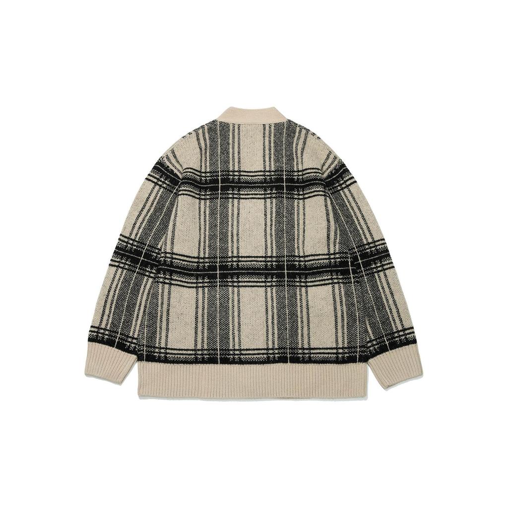 Li-Ning Plaid Single-Breasted V-Neck Loose Knit Sweater Unisex Tops AMBT003-3