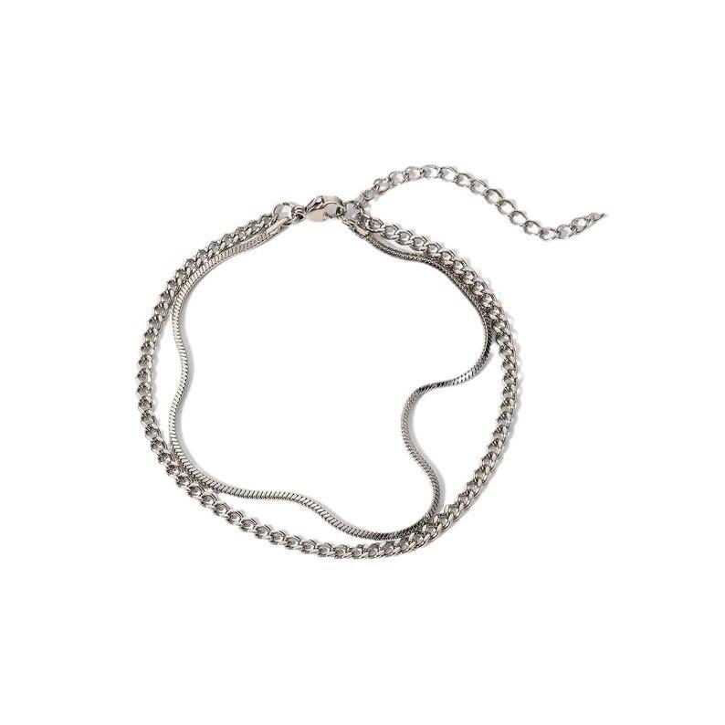 

Hip-hop Personality Silver Color Snake Chain Cuban Chain Double Layer Bracelets for Women Men Simple Trendy Jewelry Accessories срібний