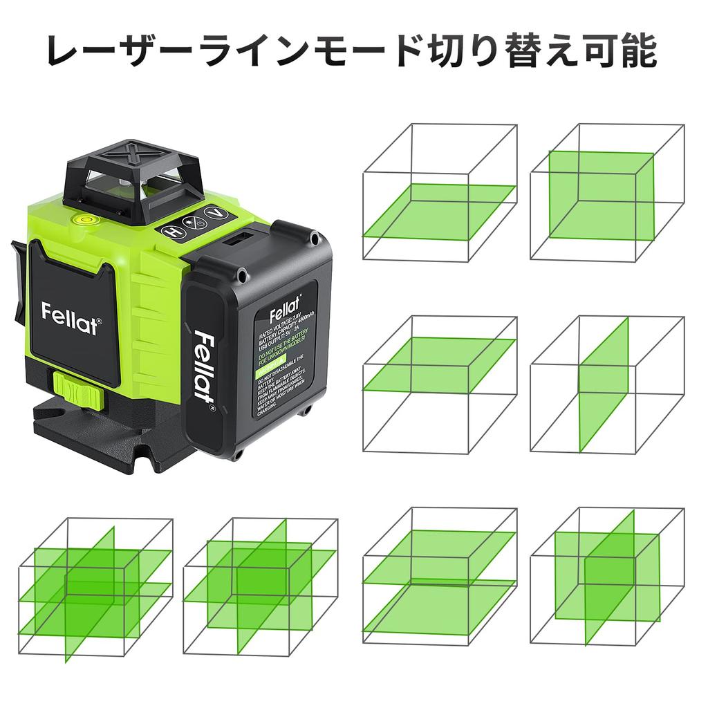 FELLAT Laser Level 4×360° 16-Line Green, Self-Leveling & Receiver-Compatible (Green)