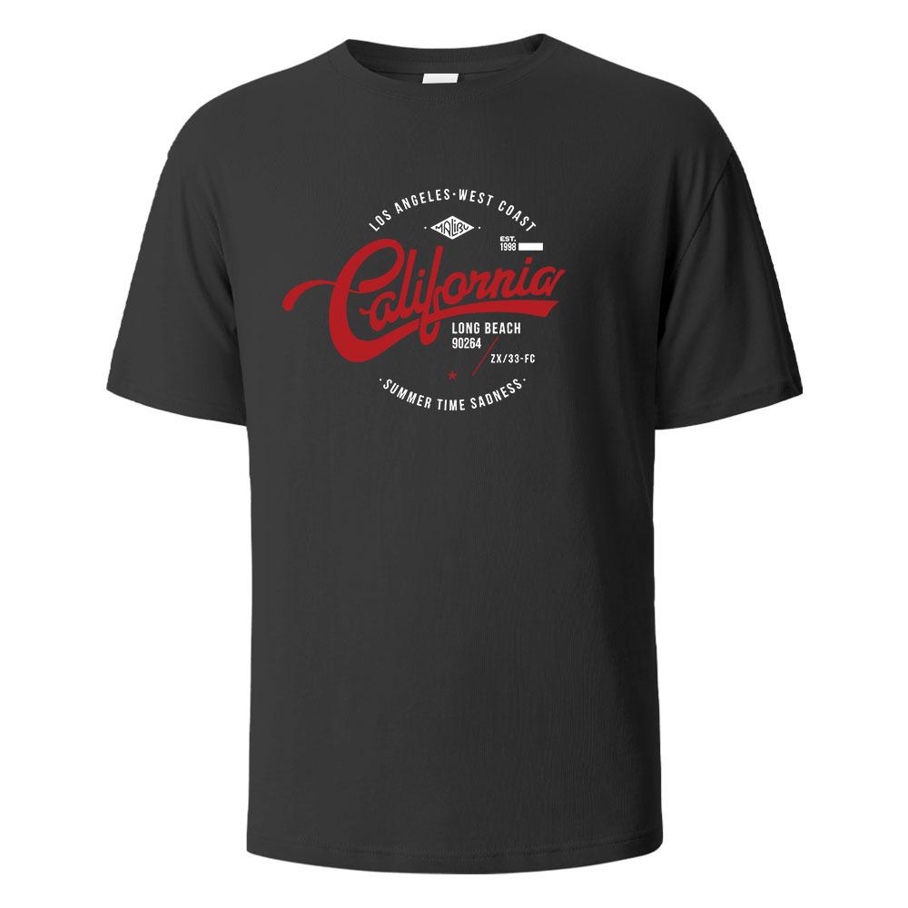Los Angeles West Coast Printing T-Shirt For Men Wowen 100%Cotton Summer Breathable Short-Sleeved Basic Tops O-neck Oversize Tees